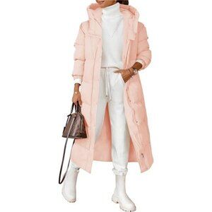 Women's Long Quilted Coat Winter Hooded Button Down Puffer Padded Jacket